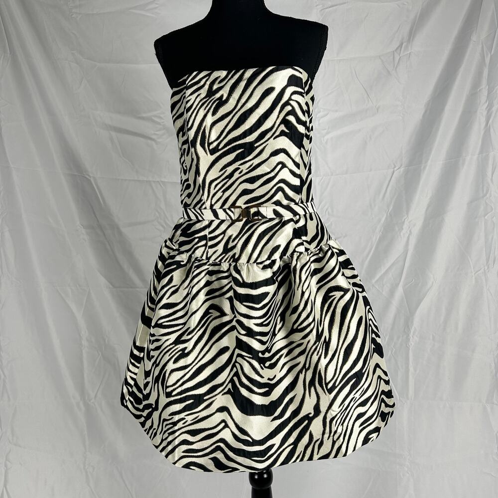 Lilly Pulitzer Akela Strapless Jacquard Dress - Black Zebra Print - Size 8